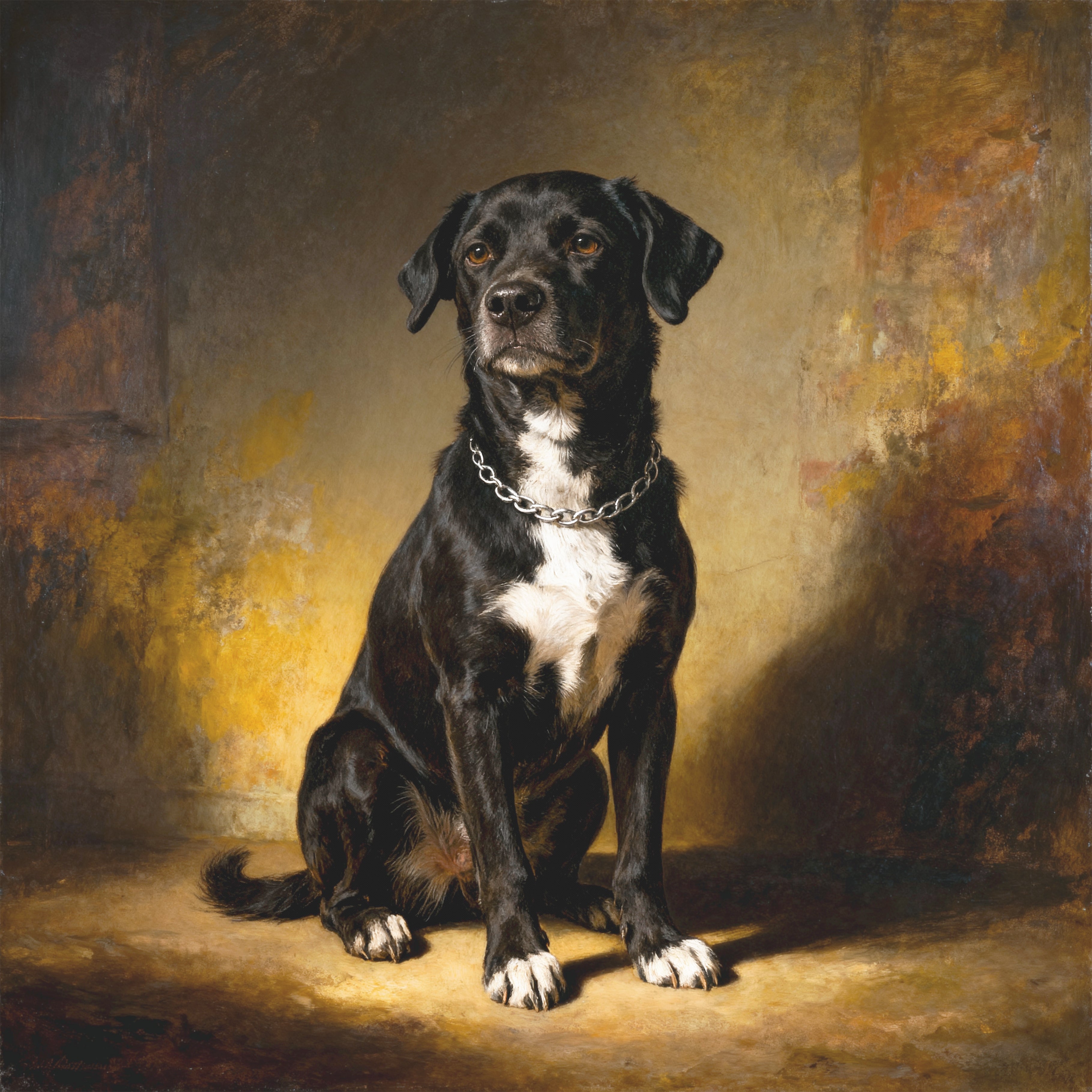 Oil portrait of Milo, beloved dog of Oil on Canvas co-founder Bob